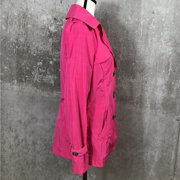 Trina Turk Womens Short Trench Coat Size S Hot Pink Double Breasted Belted Chic - Picture 9 of 16